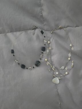 Delicate Multi-Strand Pearl & Stone Necklace in Black and Cream